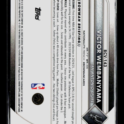 2025 Bowman Chrome Victor Wembanyama #BCV-143 Speckle Refractor 236/299
