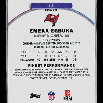 2025 Topps Finest Emeka Egbuka #116 Blue Refractor 049/150 RC