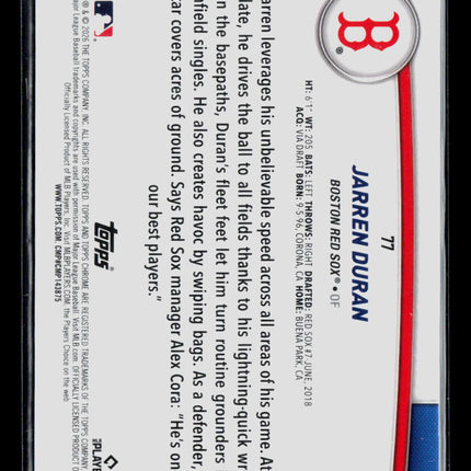 2026 Topps Chrome Jarren Duran #77 Orange Refractor 19/25