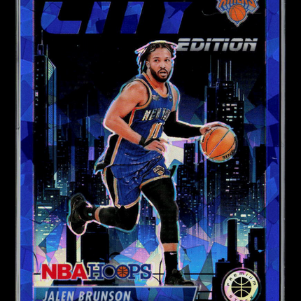 2024 Panini NBA Hoops Premium Stock City Jalen Brunson #21 Blue Cracked Ice /99