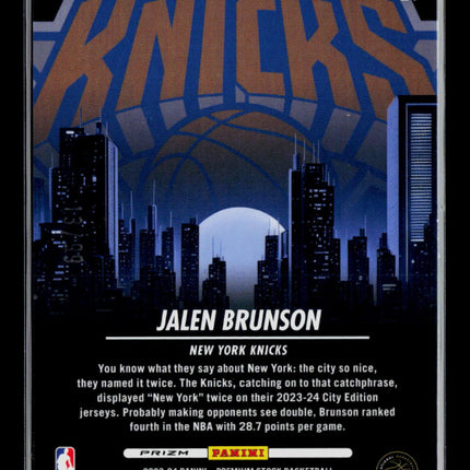2024 Panini NBA Hoops Premium Stock City Jalen Brunson #21 Blue Cracked Ice /99