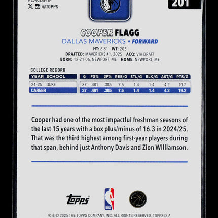 2025 Topps Cooper Flagg #201 RC