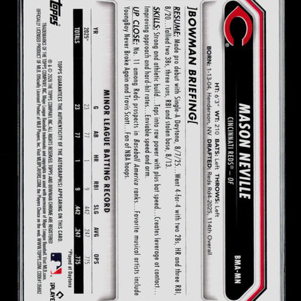 2026 Bowman Chrome Mason Neville #BMA-MN  Mojo Refractor Auto