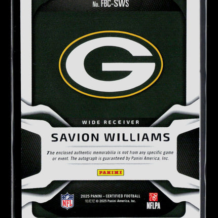 2025 Certified Savion Williams #FBC-SWS RC 014/199 Patch Auto