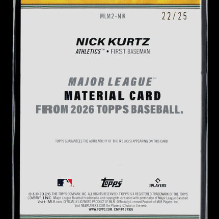 2026 Topps Baseball Nick Kurtz #MLM2-NK Player-Worn Patch 22/25