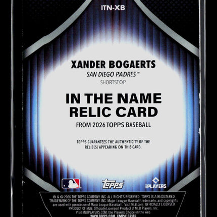 2026 Topps In The Name Xander Bogaerts #ITN-XB 1/1 Game Used Patch