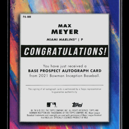 2021 Bowman Inception Max Meyer #PA-MM Blue 17/99 Auto