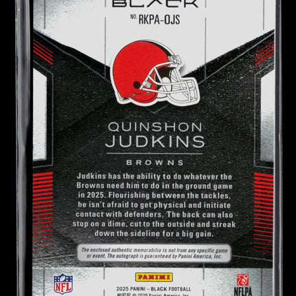 2025 Panini Black Football Quinshon Judkins #RKPA-OJS Patch RC Memorabilia Auto