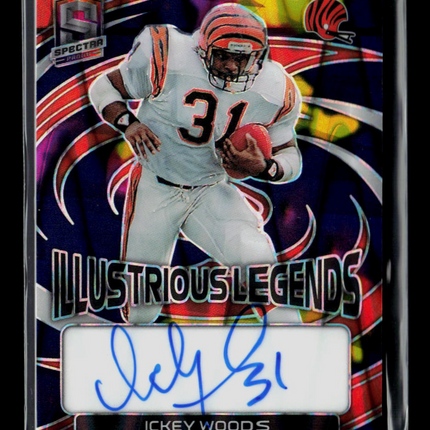 2023 Panini Spectra Illustrious Legends Ickey Woods #IL-IW Neon Pink 75/75 Auto