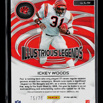 2023 Panini Spectra Illustrious Legends Ickey Woods #IL-IW Neon Pink 75/75 Auto