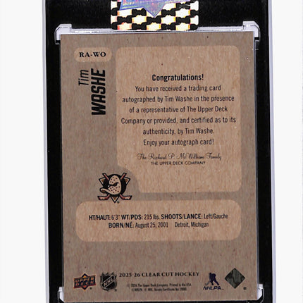 2025 Upper Deck Clear Cut Hockey Retro Tim Washe #RA-TW Auto