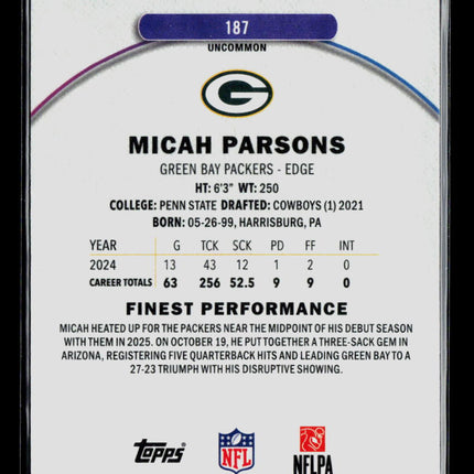 2025 Topps Finest Micah Parsons #187 Blue 148/250
