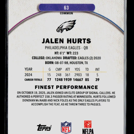 2025 Topps Finest Jalen Hurts #63 306/325