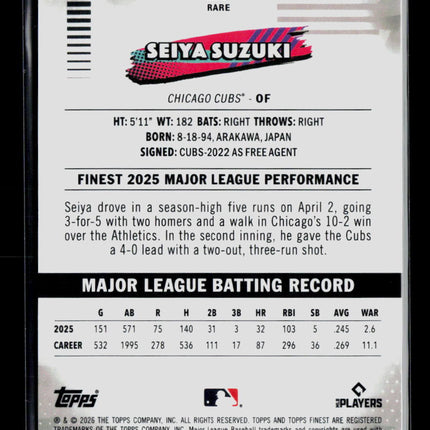 2026 Topps Finest Seiya Suzuki #231 Purple 09/75