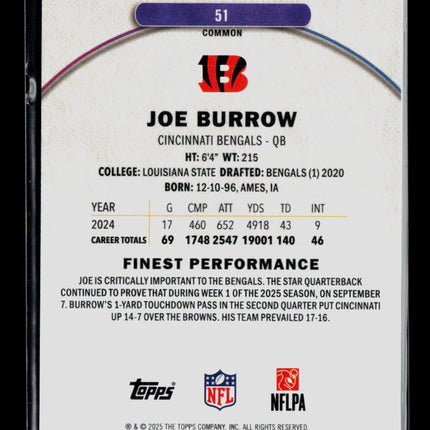 2025 Topps Finest Joe Burrow #51 46/75