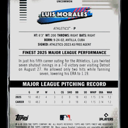 2026 Topps Finest Luis Morales #144 Pink Shimmer Refractor RC 218/250