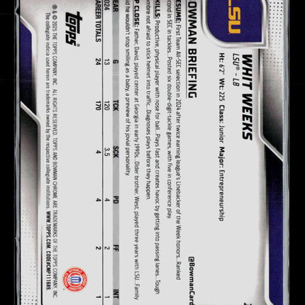 2025 Bowman Chrome University Whit Weeks #128 Yellow Refractor 245/350