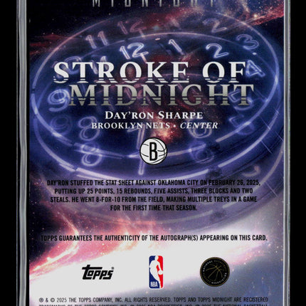 2025 Topps Midnight Stroke of Midnight Day'Ron Sharpe #SM-DS Auto /35