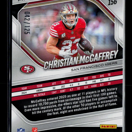 2025 Panini Prizm Football Christian McCaffrey #156 Purple 042/125