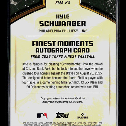 2026 Topps Finest Finest Moments Autographs Kyle Schwarber #FMA-KS Red 3/5 Auto