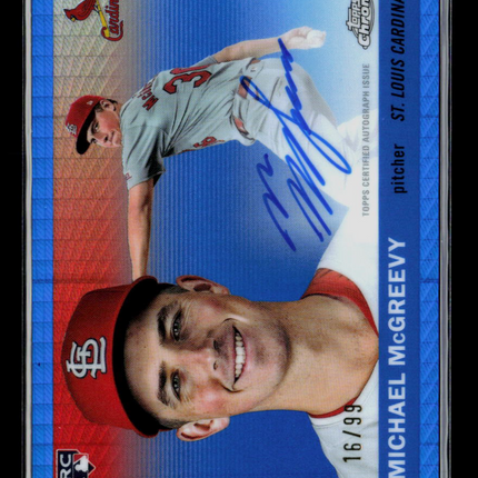 2025 Topps Chrome Platinum Michael McGreevy #CPA-MMC Blue 16/99 RC Auto