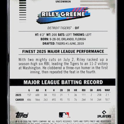 2026 Topps Finest Riley Greene #108 Pink 146/250