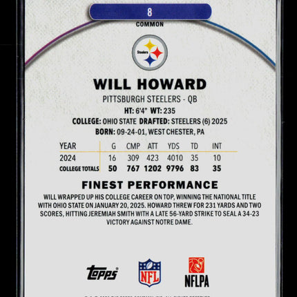 2025 Topps Finest Will Howard #8 Purple RC 116/150