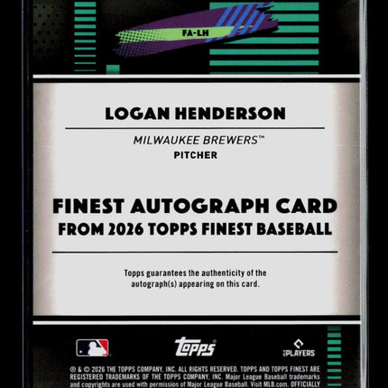 2026 Topps Finest Logan Henderson #FA-LH Purple 39/75 Auto