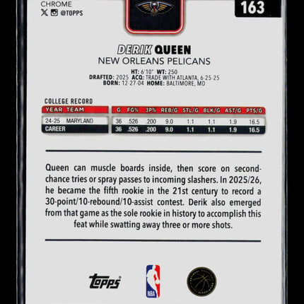 2026 Topps Chrome Derik Queen #163 Blue Sapphire