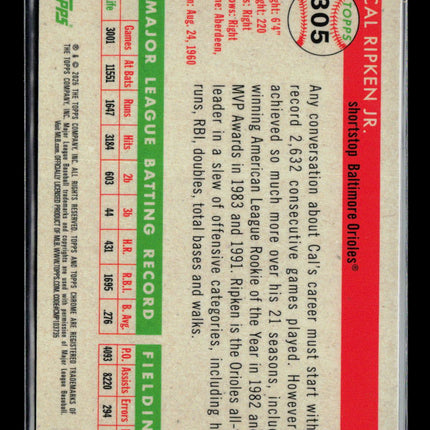 2020 Topps Heritage Chrome Cal Ripken Jr. #305 Gold Refractor 28/50