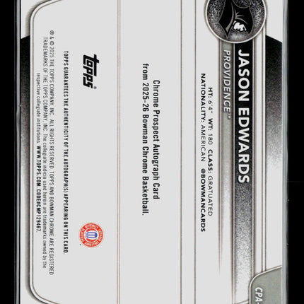 2025 Bowman Chrome Basketball Jason Edwards #CPA-JE Orange 04/25 Auto
