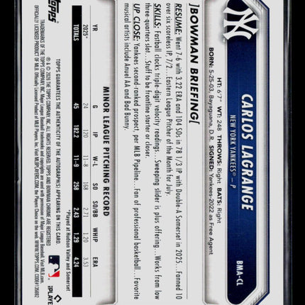 2024 Bowman Chrome Carlos Lagrange #BMA-CL Mojo Refractor Auto