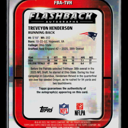 2025 Topps Finest Flashback Autographs TreVeyon Henderson #FBA-TVH RC Auto