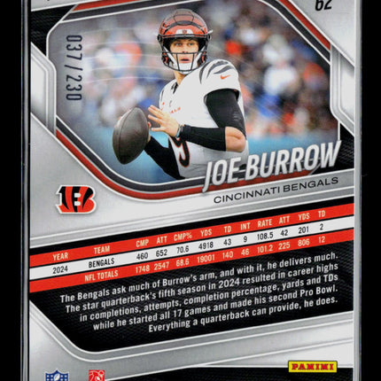 2025 Panini Prizm Joe Burrow #62 Blue Wave 037/230