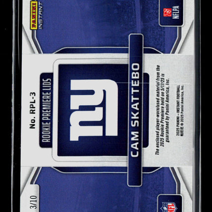2025 Panini Instant Rookie Premiere Lids Cam Skattebo #RPL-3 3/10 RC Patch