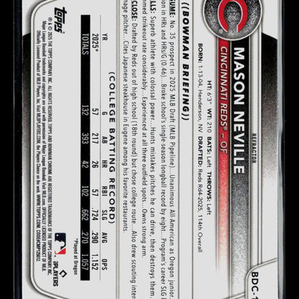 2025 Bowman Draft Chrome Mason Neville #BDC-109 Refractor