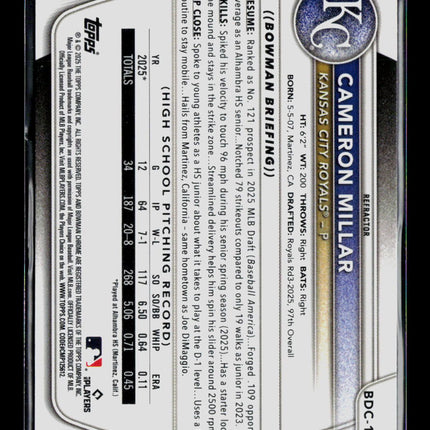2025 Bowman Draft Chrome Cameron Millar #BDC-176 Refractor