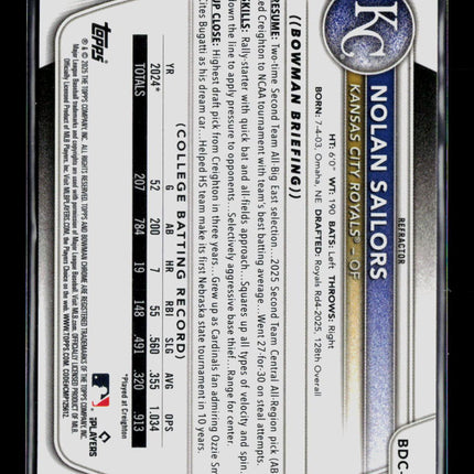 2025 Bowman Draft Chrome Nolan Sailors #BDC-86 Refractor