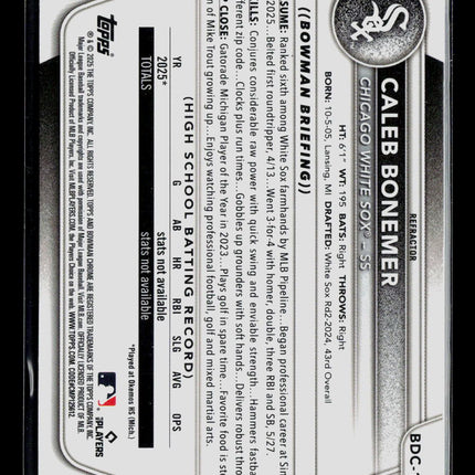 2025 Bowman Draft Chrome Caleb Bonemer #BDC-184 Refractor
