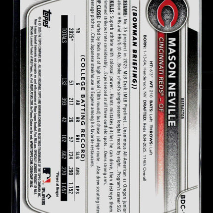 2025 Bowman Draft Chrome Mason Neville #BDC-109 Refractor
