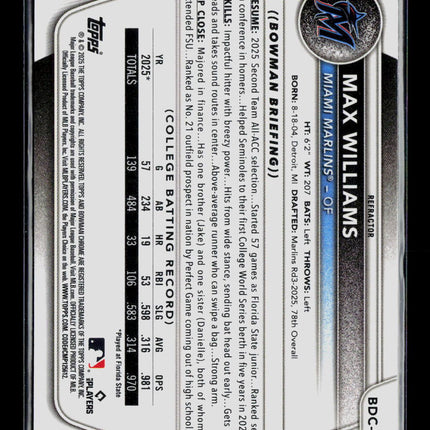2025 Bowman Draft Chrome Max Williams #BDC-68 Refractor 1st Bowman