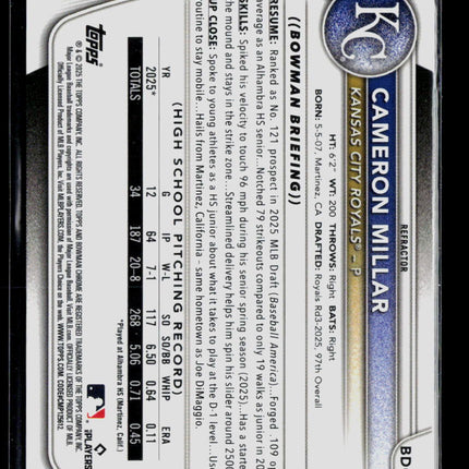 2025 Bowman Draft Chrome Cameron Millar #BDC-176 Refractor