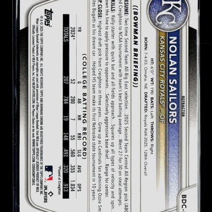 2025 Bowman Draft Chrome Nolan Sailors #BDC-86 Refractor