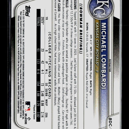 2025 Bowman Draft Chrome Michael Lombardi #BDC-118 Refractor