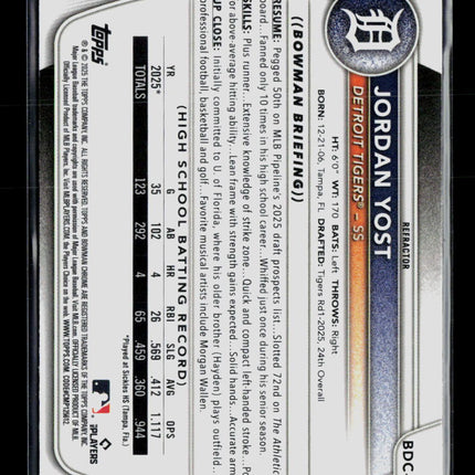 2025 Bowman Draft Chrome Jordan Yost #BDC-162 Refractor