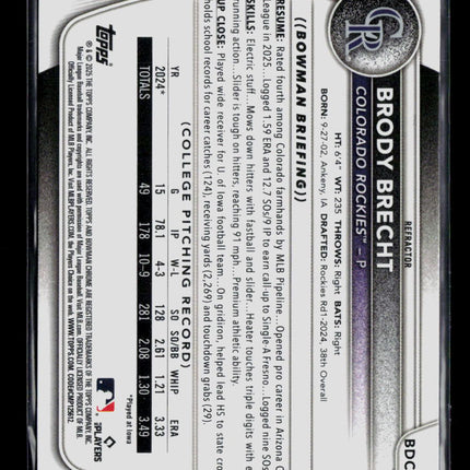 2025 Bowman Chrome Draft Brody Brecht #BDC-143 Refractor