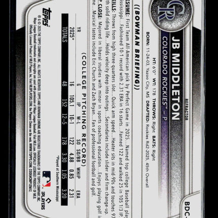 2025 Bowman Draft Chrome JB Middleton #BDC-78 Refractor