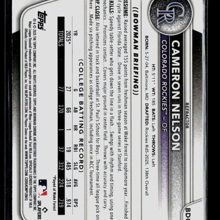 2025 Bowman Chrome Cameron Nelson #BDC-130 Refractor