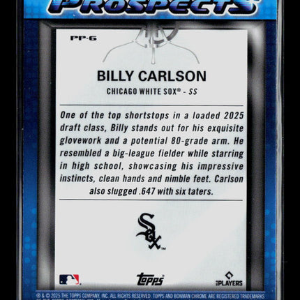 2025 Bowman Chrome Prized Prospects Billy Carlson #PP-6