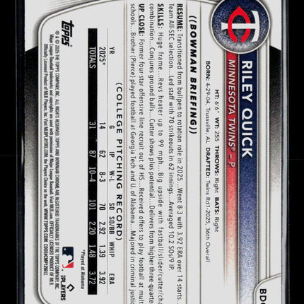 2025 Bowman Draft Riley Quick #BDC-23